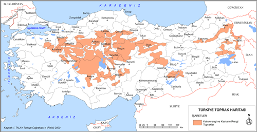 Trkiye Kahverengi ve Kestanerengi Bozkr Topraklar Haritas