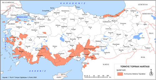 Trkiye Krmz Renkli Akdeniz Topraklar Haritas